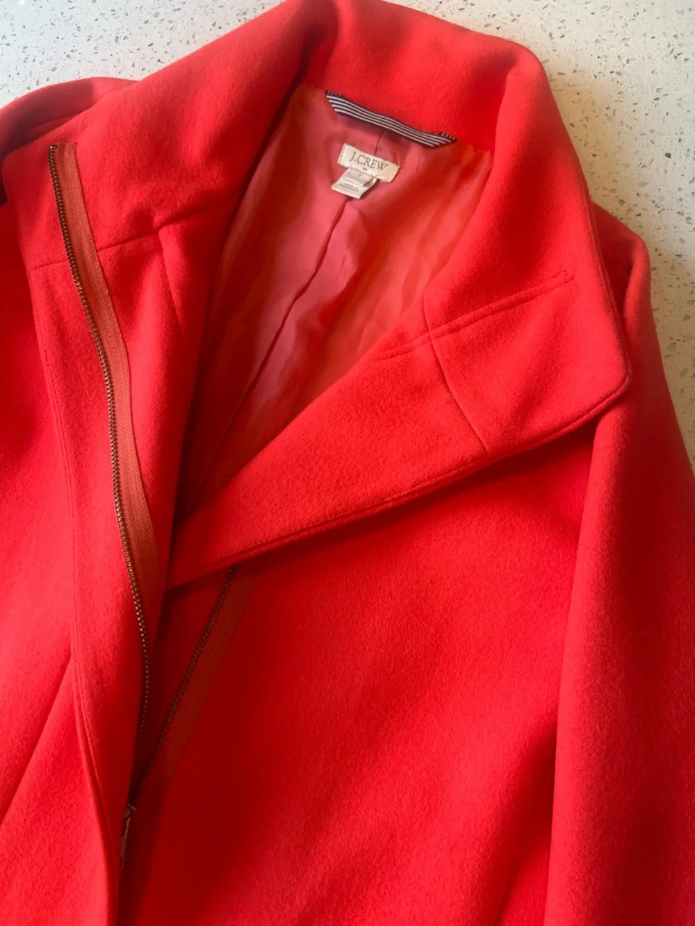 J. Crew Bright Red Wool Blend Funnel-Neck Coat - Picture 5 of 9
